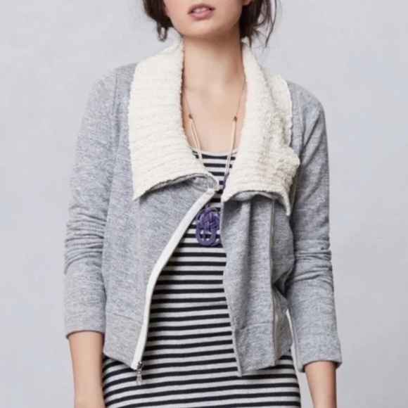 Anthropologie Dolan Grey Asymetrical Zip Moto Long Sleeve Sweater Jacket XS - Picture 1 of 8